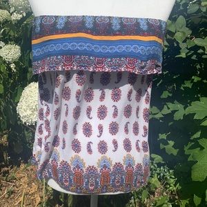 Bohemian, paisley, strapless tube top.